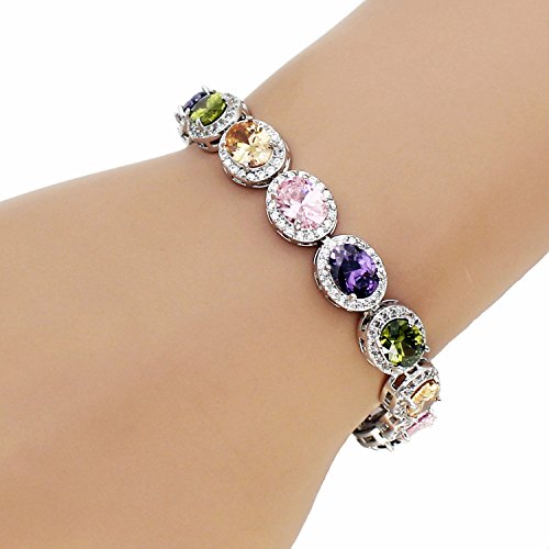 Oval Ladies Tennis Bracelet Garnet White Topaz Amethyst Citrine Peridot Pink Topza 7 Inch (Multi Genstones) #TOP1