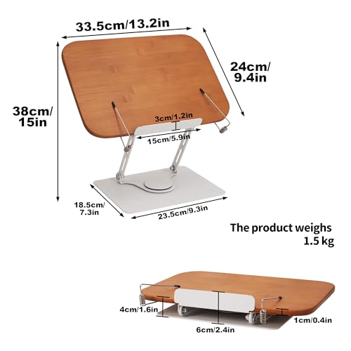 uyoyous Wood Book Stand for Reading Rotating Cookbook Stand Foldable Recipe Stand Book Holder for Reading Laptop Stand Reading Accessories for Music Scores Recipe Laptop Book - Image 3
