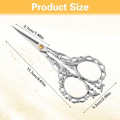 DOPENSPI Vintage Nähschere,Silber Kleine Stickschere Retro Handarbeitsschere Edelstahl Stoffschere Antik Europäischer Stil Bastelschere Handwerksscheren für Stoff Faden Schneiden DIY Werkzeug