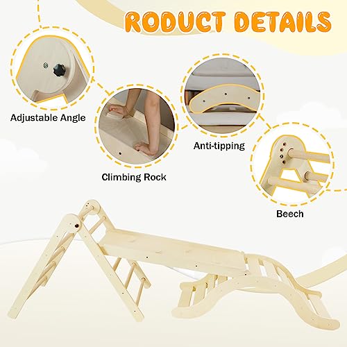 Bbgroundgrm Beech Pikler Triangle Set Climber 5 In 1, Climbing Toys Indoor Folding With Ramp & Arch & Mat & Wooden Puzzle For Montessori Play Gym For Toddlers 1-3 And Kids #TOP4