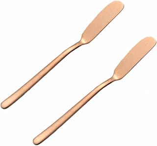 Wambere 6 Cuchillos de Mantequilla de Acero Inoxidable de 16,5 cm x 1,8 cm, con Mango Largo, Ideal para Queso, Tartas, Pan, Postre, Oro Rosa