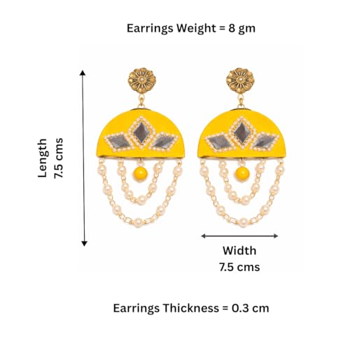 Image of KHOJ.CITY Ethnic Earrings for Women | Lightweight, Hand-Painted Chandbali with Pearl Chain | Handmade Jewellery for Women | Boho Earrings For Girls
