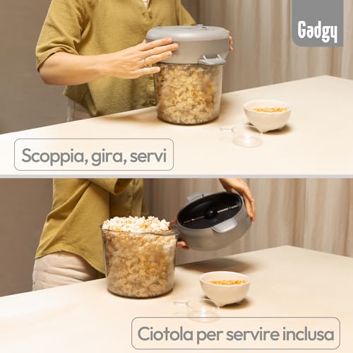 Gadgy Macchina Per Popcorn Premium – Macchina Per Popcorn Elettrica Con Funzione Di Agitazione, Piastra Antiaderente E Coperchio – 5 Minuti – Funzione Di Fusione Burro – Design Argento Con Coperchio - 4