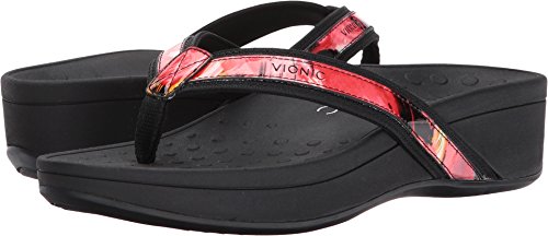 Vionic Women’s Pacific High Tide Toepost Sandals – Ladies Platform Flip Flops with Orthotic Arch Support Black Floral 8 Medium US
