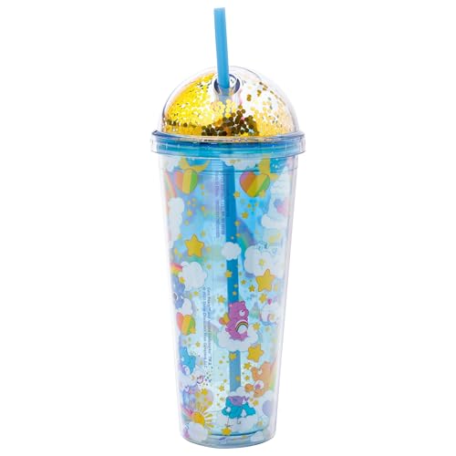 Image of Silver Buffalo Care Bears Rainbow, Dome Top Travel Tumbler, 24oz | Bedtime Bear Glitter, Friend, Good Luck, Tenderheart, Grumpy, Cheer, Love-A-Lot, 0.71 Liters