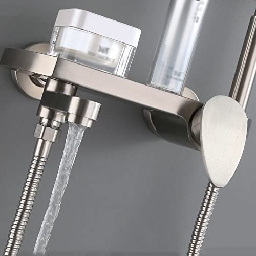 Ensemble de robinet de douche mural avec mitigeur bain-douche et pommeau inox brossé - 6