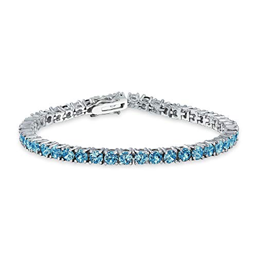 Bling Jewelry 12.00 CT Prong Basket Set Solitario Round Cubic Zirconia London Blue Simulato Blu Topaz AAA CZ Tennis Bracciale da Tennis per Donna Prom Sposa Argento Placcato