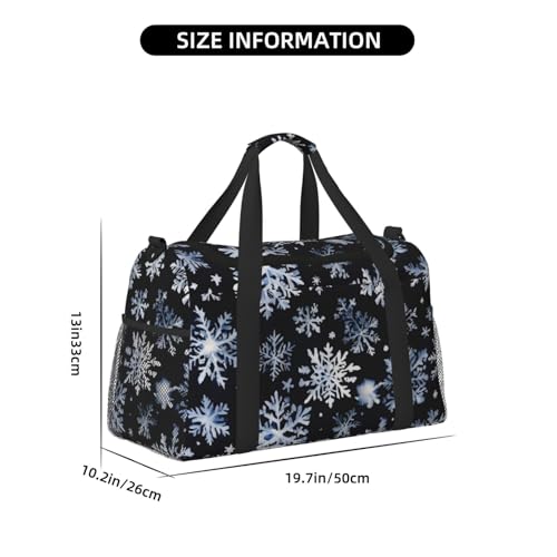 Snowman Stars and Snowflakes Print Foldable Carry On Tote Large Capacity Hand Carry Bag for Airplane Weekend Getaways4