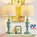 SAIWEYA 27.5" Farmhouse Table Lamps Set of 2 Bedroom Lamp, 3 Way Dimmable Bedside Lamp with 2 USB +AC Outlet Nightstand Vintage Rustic Touch Lamps (Antique Green)