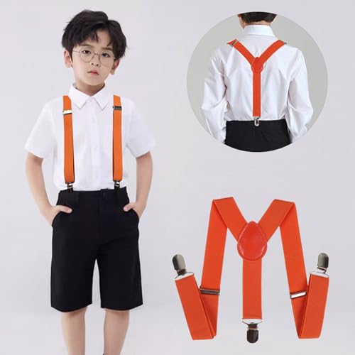 Child Kids Suspenders Bowtie Set with Orange Glasses - Adjustable Suspender Set for Boys and Girls4