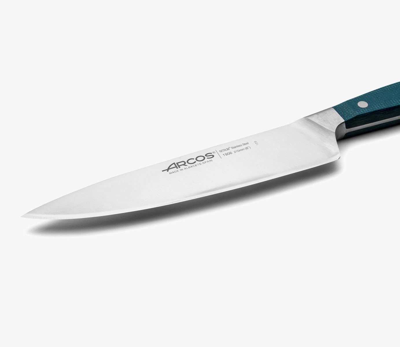 Arcos Serie Brooklyn, Coltello da Chef Coltello da Cucina, Acciaio Inossidabile Forgiato NITRUM 210 mm, Manico Micarta, Colore Blu (Filo Seta)