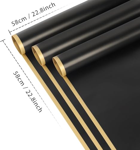 Image of Waterproof Plain Golden Border Gift Wrapping Paper Sheet |Korean Bouquet Wrapping| Sheets, Arts & Crafts And Diy To Wrap Christmas Gifts (5 Sheet) (Black)