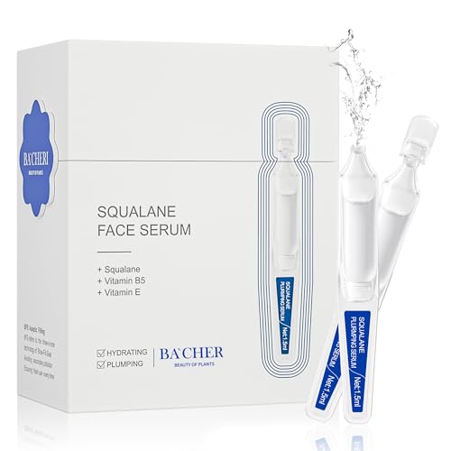 BACHERI Squalane + Ceramide Face Serum with Vitamin E, Vitamin B5 and Vitamin A derivative, Deep Hydration & Skin Barrier Repair & Plump Skin, Lightweight Non-Greasy 15 Single-Use Ampoules