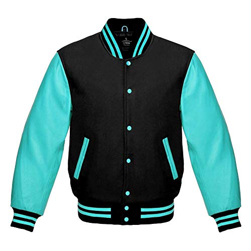 Varsity Jacket Baseball Letterman Bomber School Premium Wool Tiffany Genuine leather sleeves