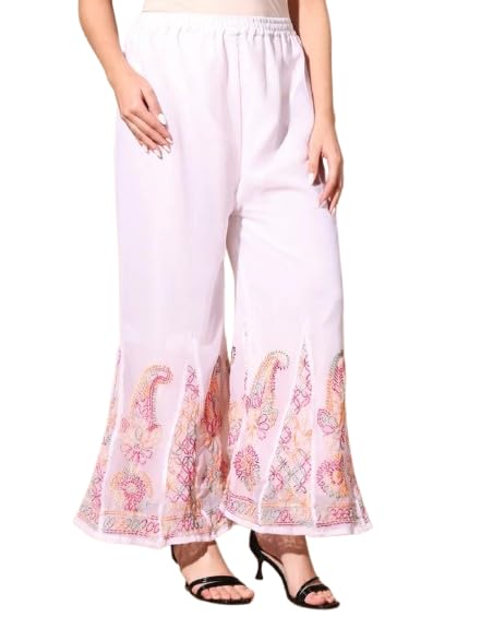 Image of Rani Arts Plazoo Pant Sarara Lucknow Chikankari Multi-Colour Embroidery with Resham Thread Georgette Plazzo for Women & Girls