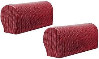 2pcs Armrest Covers Soft Polyester Spandex Stretch Fabric Waterproof Arm Caps Anti-Slip Furniture Protector Slipcovers for Chair, Sofa, Couch - Wine Red