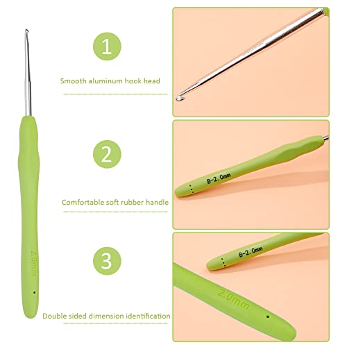 Image of Crochet Hook, 2.0 mm Ergonomic Crochet Hook, Crochet Needles for Arthritic Hands, Knitting Needles with Soft Handle Beginners and Experienced Hobbyists (2.0 mm)