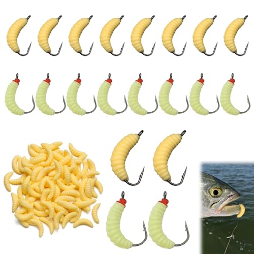 Nouiseuns 50PCS Bluegill Hooks Fishing Worms – 30PCS 22mm Soft