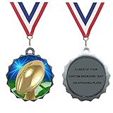 Express Medals Custom Football Silver Medal Trophy Award with Neck Ribbon & Attached Engraved Plate...