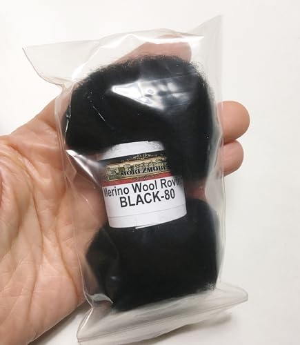 HR080-005 MOREZMORE Wool Roving for Needle Felting 5g Black Merino 100% Wool Fine Grade BNF