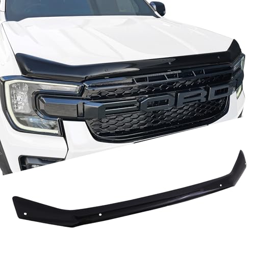 JHCHAN Déflecteur de capot, protection contre les insectes et les pierres pour Ford Ranger Wildtrak T9 2023-2024-2025 Limited Platinum XL XLT Tremor Protection de capot Accessoires Noir
