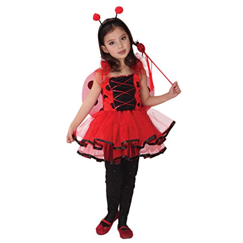 GIFT TOWER Marienkäfer Kostüm Kinder Halloween Kostüm Mädchen Tierkostüm für Halloween Karneval Fasching Cosplay Ballerina Rot M/4-6Jahre