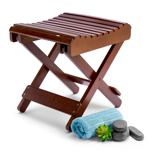 Sorbus Foldable Shower Stool – Bamboo Foot Rest & Shaving Stool for Inside Shower – Portable Step Stool, Folding Shower Bench, Wooden Sauna Chair, Bathtub Foot Rest – 11