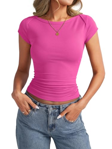 EasyGala Womens Cap Sleeve Ribbed Tops Boat Neck...