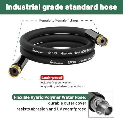 Beitopamz Short Garden Hose 1 ft x 5/8" Female to Female, Heavy Duty Small Water Hose Extender Connector, Leak-Free Connections Hybrid Rubber Leader Hose with 3/4" Double GHT Fittings, Black