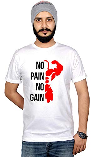 Image of Workshop Graphic Printed T-Shirt for Men & Women | Motivational Quote T-Shirts No Pain No Gain | Hindi Slogan Gym Yoga Tshirts | Round Neck Tees | 100% Cotton T Shirts | Half Sleeve Tshirt White