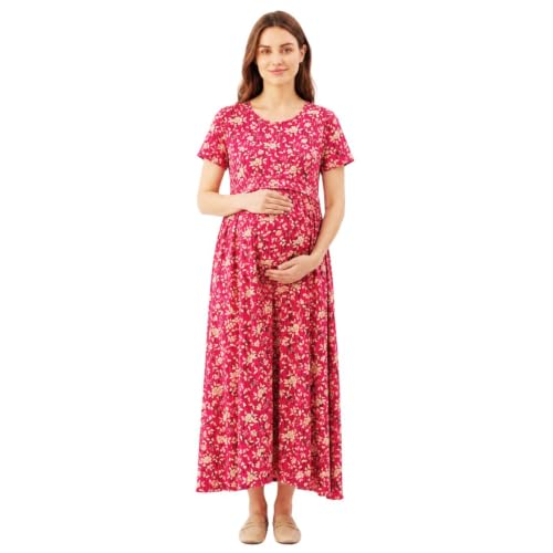 Image of Zero Clothing Feeding Dress for New Moms Casual Loungewear Ankle Length | Cotton Maternity Nighty | Zipless Feeding Dresses for Women | Pregnancy & Nursing Wear
