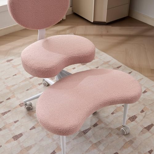Image of Active Sitting Revolution Office Chair - Cross-Legged & Kneeling Positions, 4.2 inch Thick Cushion, 360 Footstool, 250lbs Weight Support, Home Office /Yoga /Meditation (Teddy, Pink)