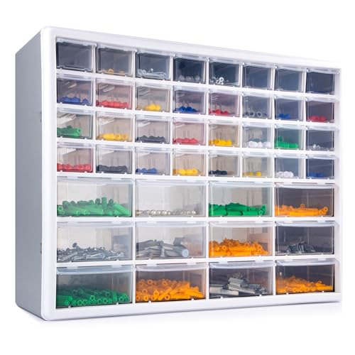 CraftGenes Organiseur de rangement à vis – Boîte de rangement pour garage et atelier à 44 tiroirs avec séparateurs réglables, organiseur mural pour outils (gris)