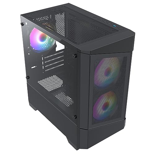 CiT Level 1 Airflow Micro-ATX PC Gaming Case M/ATX with Mesh Front Panel & Tempered Glass Side Panel with with 3 x RGB Rainbow Fans Included | Black - Image 4