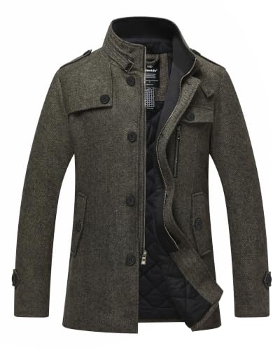 Image of Wantdo Men's Wool Blend Jacket Stand Collar Windproof Pea Coat