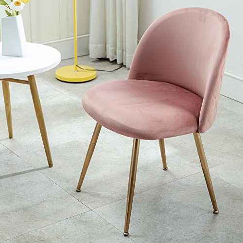 Kmax Modern Velvet Dining Chairs, Upholstered Living Room Accent Chairs, Gold Vanity Chairs, Set Of 2 - Pink #TOP3