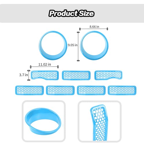 Image of JeCar Mesh Grill Inserts & Headlight Covers Fit for 2024+ Jeep Wrangler JL Grill Covers Trim Accessories (9pcs Light Blue)