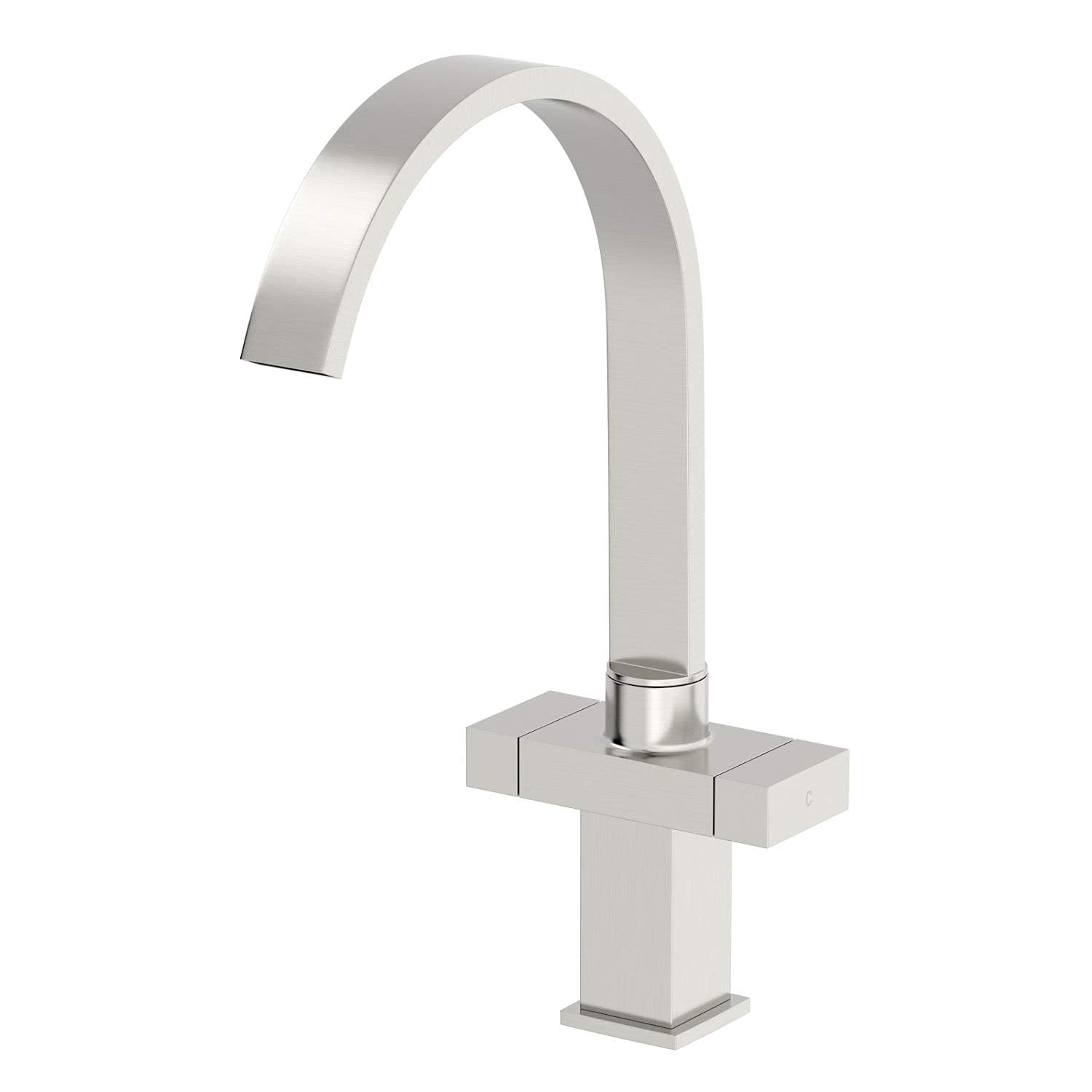 Modern Kitchen Sink Basin Mixer Tap Square Swivel Spout Twin Control Brushed Finish