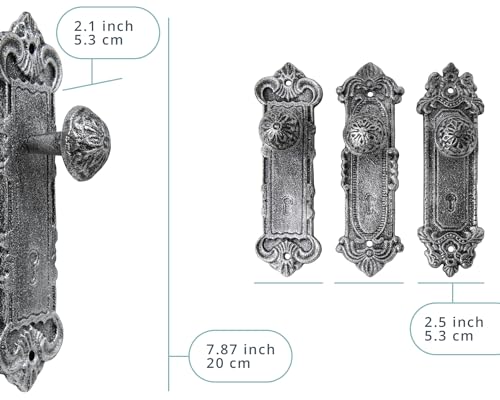 Comfify Shabby Chic Cast Iron Decorative Wall Mounted Hooks – Silver W/Black - Door Knob Coat Hooks For Wall thumb #7