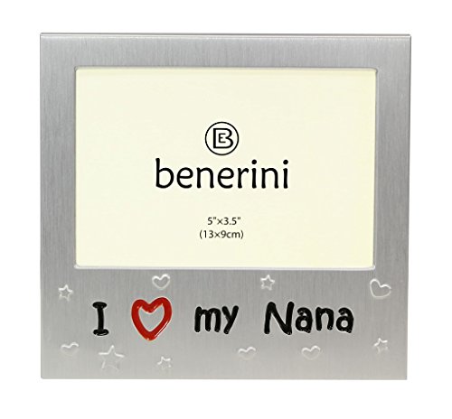 benerini ' I Love My Nana ' - Photo Picture Frame Gift - 5 x 3.5 - Aluminium Silver Colour Gift for Her