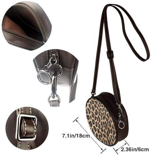 Women Leopard Print Cute Round Leather Shoulder Bag with Adjustable Strap Messenger Bag Coffee One Size 5