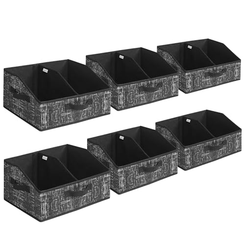 SONGMICS Set of 6 Storage Baskets, Foldable Storage Bins with Removable Dividers, Fabric Boxes, 15.7 x 11.8 x 7.9 Inches, Closet Organizers, 3 Handles, for Living Room, Ink Black URFB0140B01