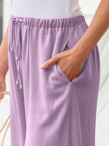 Image of LILLUSORY Women's Linen Summer Palazzo Pants Flowy Wide Leg Beach Pants with Pockets