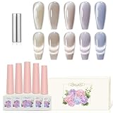 ADHERE 12 ml * 5 Esmalte de Uñas Cat Eye UV con Imán - Desnudo Beige Lila Azul Brillante Ojo de Gato - Barniz Gel para Uñas