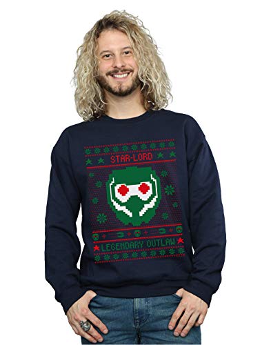Marvel Men's Guardians Of The Galaxy Vol. 2 Star Lord Fair Isle Sweatshirt Navy Blue Large