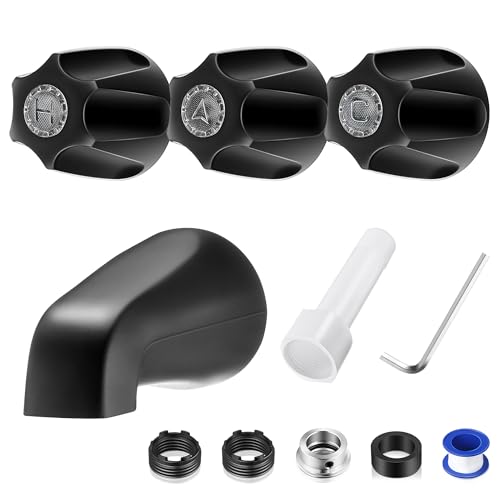 Enhon 3 Handle Shower Faucet Set Compatible with Pfister Verve Bath Tub Tool, Shower Knob and Bathtub Faucet Fits 1/2'', 3/4'' IPS Connection With 4 in 1 Spout Adapter Assembly Tool(Matte Black)
