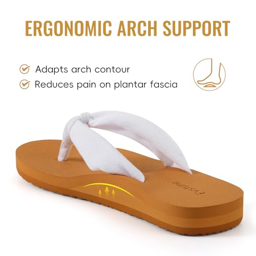 Evshine Women's Flip Flops, Comfortable Yoga Mat Thong Sandals with Soft Knit Straps, Moderate Arch Support, Summer Sandals for Home, Beach, Pool, Travel, White Khaki 42 — view 4