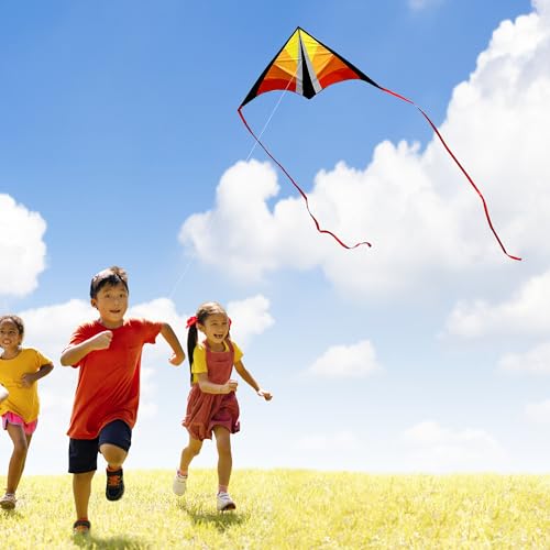LANRUI Large Delta Kites for Kids & Adults, Easy to Fly Kite, Beginner Kite for Kids Ages 4-8,8-12(Orange)