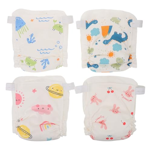 Abaodam Pantalones de Entrenamiento Absorbentes para Ñiño 4 Piezas Ajustables de Algodón Reutilizables 6 a 11 Kg, Diseños Coloridos para Facilitar el Aprendizaje y Uso Diario