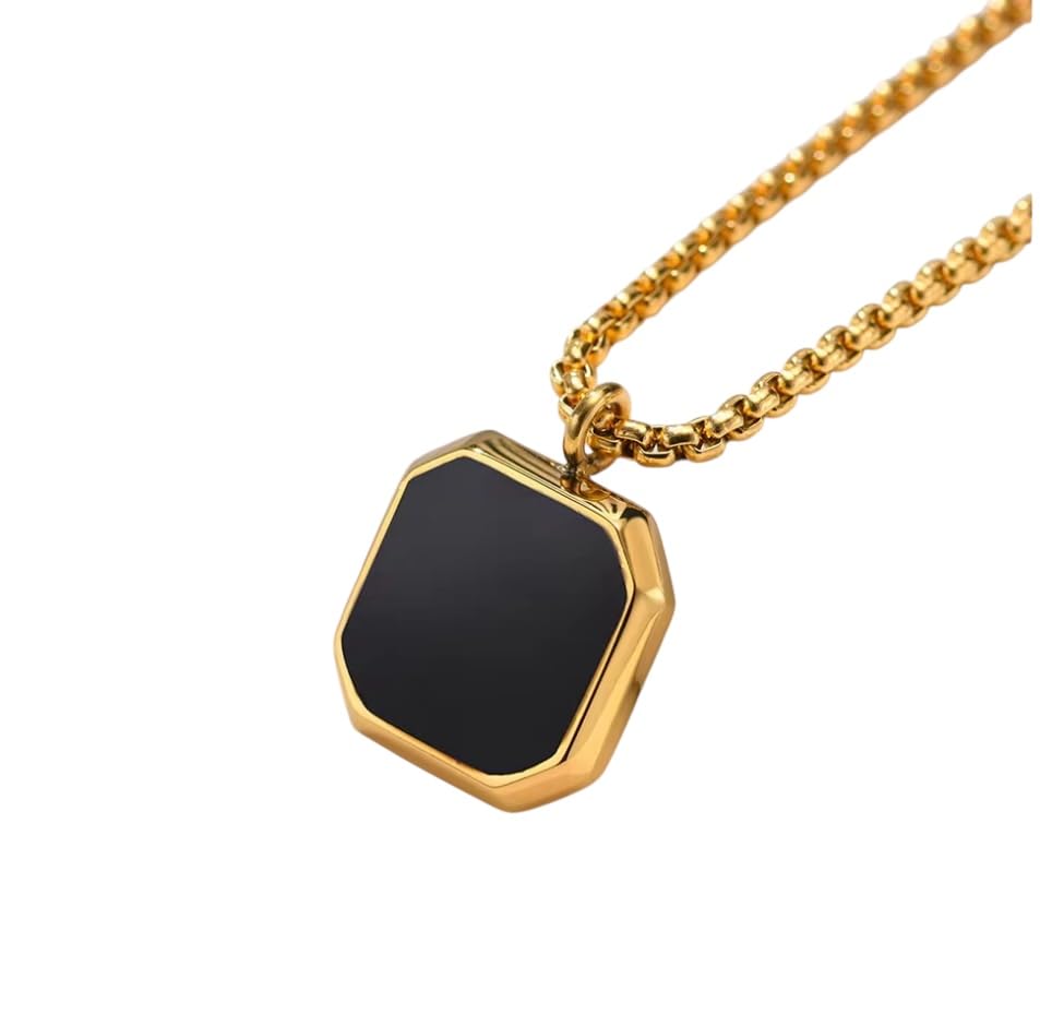Square Shaped Black Glass Plate Necklace Pendant Chain | Stainless Steel Black and Silver Locket Pendant Necklace Chain For Men Boys | Valentines, Birthday, Anniversary Gift For Him-image-25